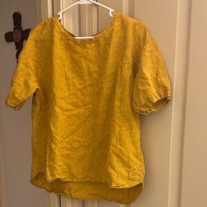 Eileen Fisher 100% organic linen Mustard yellow  Blouse